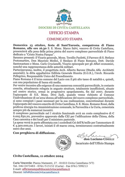 Ufficio Stampa - Comunicato Stampa 13/10/2024